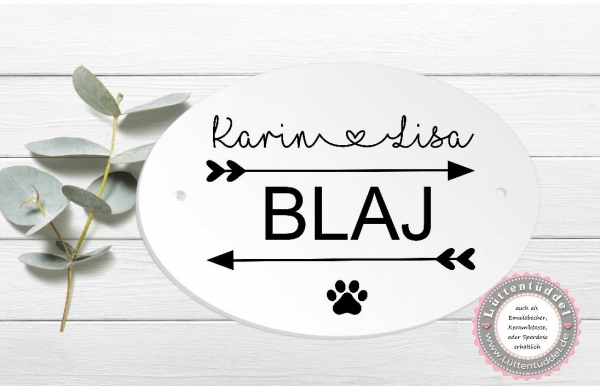 zauberhaftes ovales Türschild Pfeil Wunschname - zur Einweihung, Richtfest, Einzug, Haustür, Geburtstag, von Lüttentüddel® - Kopie